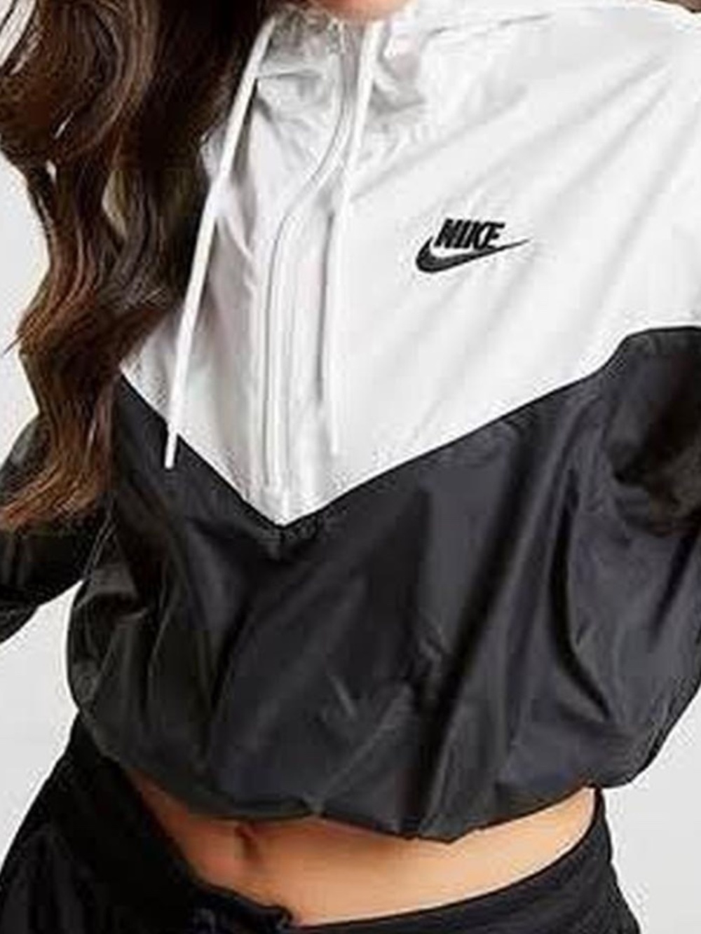 Nike Black & White Cropped Windbreaker Pullover Jacket Women's XL